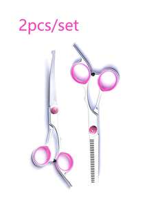 Pet Grooming Scissors Set Professional Straight Scissors, Thinning Scissors, Curved Scissors, Steel Comb, Suitable For Pet Hair Trimming And Grooming, Pink Professional Grooming Set - Multicolor - View 11