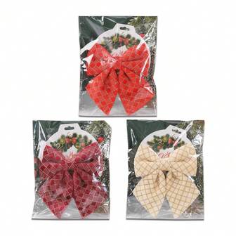 1pc Christmas Red/Beige/Dark Red Plaid Bows, Plaid Bowknot Christmas Tree Decorations, Christmas Plaid Bows For Gift Wrapping, Xmas Holiday Home Indoor Outdoor Christmas Tree Fireplace Christmas Garland Decor