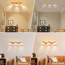 GBLY Ceiling Spotlight 3-Light Wooden Ceiling Light Vintage E14 Lamp Kitchen Fabric Shade Retro Swivel 350° Ceiling Spotlight Max. 25W Hallway Halloween Bedroom Living Room Without Bulb - 3 頭 - 查看 4