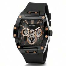 Guess Orologio da uomo multifunzione Phoenix GW0203G6 con cinturino in silicone giallo e quadrante nero a tonneau, adatto per uno stile casual e sportivo da indossare tutti i giorni, regalo di stile per uomo e ragazzo
