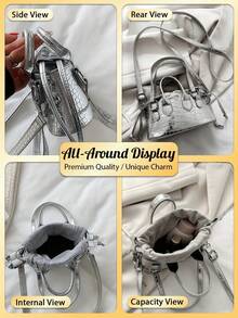 [US-Based Shipping]Niche Design Mini Bags, New Minimalist Handbags, Casual Commuter Crossbody Bags For Women,  Textured Bags, Mini Tote Bags, Crocodile-Patterned Versatile Shoulder Bags, Sleek Minimalist Clutches, Fashionable Crossbody Bags, Mini Handheld Shoulder Bag With Underarm Fit, Niche Design Crossbody Bag, Adorable Lipstick-Shaped Coin Purse, Perfect For Christmas, Valentine's Day, And New Year's - Bạc - Xem 5