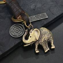 1 Piece Vintage European American Elephant Keychain - Creative Alloy Bronze & Woven Leather Pendant, Unisex Small Gift Accessory, Suitable For Daily Use & Bag Decoration