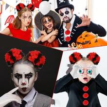 Halloween Clown Costume Accessories Set Gloves Balloons Clown Red Black Hair Clip On Puff Buns Pompoms Face Stickers Halloween Party Cosplay Women Adults - Style1 - 查看 5