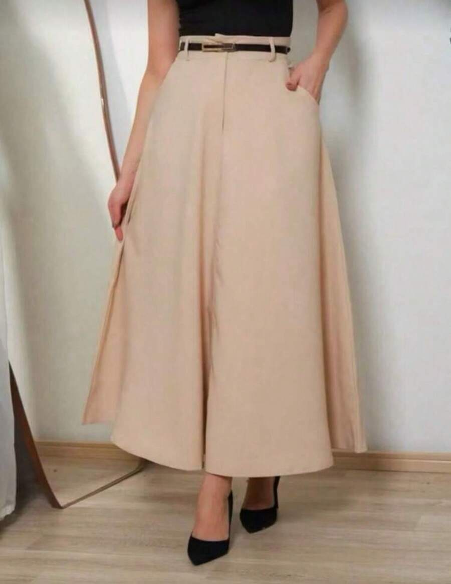 Women's Long Round Skirt Tailoring Evangelical Fashion Casual Basic Winter High Waist Elegant - 米色 - 查看 1