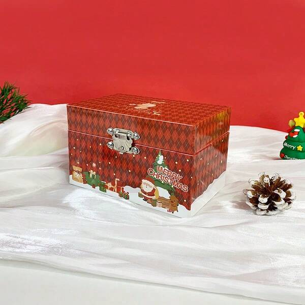 1 صندوق موسيقي بشكل سانتا كلوز مربع أحمر اللون، مصنوع من الورق مع سانتا كلوز دوار ومرآة، يمكن استخدامه لتخزين المجوهرات والأشياء الصغيرة، صندوق موسيقي للكريسماس، مناسب للكريسماس والأعياد والزفاف والاحتفالات اليومية