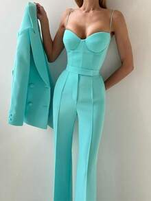 Autumn Temperament Fashion Commuter Suit Suit Bra Pants Jacket Three-Piece Set - 綠色 - 查看 2