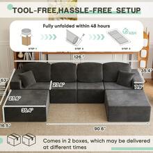 Devoko 126'' Modular Sectional Sofa, Convertible U Shaped Cloud Couch, Corduroy Boneless Sectional Couches For Living Room, No Assembly Required - 黑色 - 查看 8