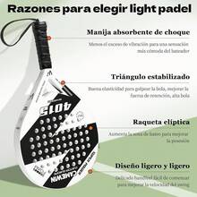 Camewin Palas de Pádel con Fundas,1 Raquetas y 1 Muñequeras, 2 Grips, Kit de Raquetas para Pádel Fabricadas 100% Fibra de Carbono y Núcleo de Espuma Flexible de Memoria EVA - blanco - Ver 2