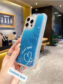 1 pieza Funda de teléfono híbrida suave-dura de TPU+PC con líquido morado con en suspensión, personalizable con texto, anti-caída, compatible con Apple/modelos de teléfono correspondientes, funda de teléfono personalizable, funda de teléfono con líquido con en suspensión