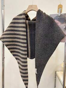 1pc Knitted Striped Color Block Triangle Scarf/Shawl