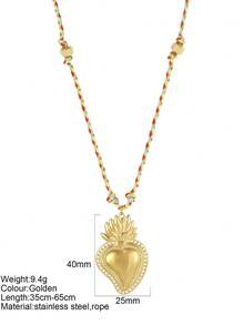 1pc Y2K Style Thanksgiving Colorful Handmade Rope Necklace With Stainless Steel Gold Heart Pendant, Suitable For Thanksgiving, Christmas Gifts And Wear - Multicolor - View 30