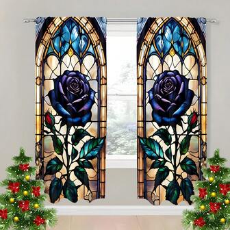 2pcs High Definition Digital Rose Flower Printed Sheer Curtains, Polyester Fabric, Semi-Transparent For Privacy Protection, Fade-Resistant, Hand/Machine Washable, Rod Pocket Hanging, Suitable For Bedroom And Living Room Decor