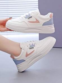 Flipark 1双女士休闲轻便小白运动鞋，时尚学生鞋适合娇小女性，2025春秋季新款透气休闲厚底运动鞋