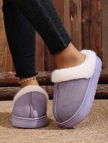 Women's Fashion House Slippers, Comfortable Round Toe Plush Lining Warm Flat House Slippers Ankle Boots, Indoor/Outdoor Winter Shoes, Holiday Gift For Mom And Girls, Christmas Slippers - Purple - View 3