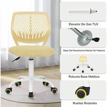 Silla Escritura para Adolescentes, Silla Estudio sin Brazos para Nios con Altura Ajustable, Silla Giratoria Ergonmica para Nios con Ruedas, Asiento Tapizado Tela, Beige - Amarillo - Ver 9