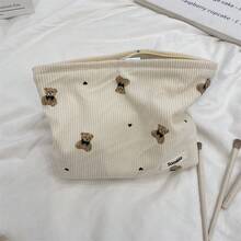 1个灯芯绒可爱小熊化妆包，防水，可装口红，女士化妆包，小巧收纳化妆盒，女士旅行包，铅笔盒，日常大容量化妆刷收纳袋，旅行洗漱包整理包，化妆包，铅笔袋，旅行必备，旅行，情人节，房间装饰，钱包必备，女士化妆包，钱包必备物品，邮轮必备，设计师手提包，基础款，梳妆台必备，房间，可爱化妆包 - 白色 - 查看 1