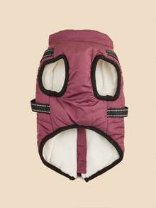 1 件套宠物衣服狗狗夹克加厚外套小型犬背心牵引带胸背带冬季保暖服装 - 紫色 - 查看 4