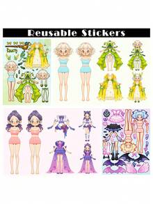 Pegatinas reutilizables: Set de 6/12 pegatinas únicas de princesas de dibujos animados para diversión de vestir - Apto para mayores de 14 años
