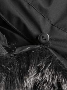 Men's Thick Mid-Length Detachable Hooded Padded Jacket With Fur Collar, Casual Outdoor Zipper Jacket With Large Side Pockets, Suitable For Outdoor Daily Wear In Winter,Fleece - Black - View 7