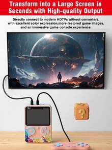 1pc Handheld Game Console Mini Nostalgic Old-Fashioned Rechargeable Cube With 500 Built-In Classic Games Adult Teenager Dormitory Leisure Decompression Toys 3-Inch Color Screen Support Connection To TV Double-Player Retro Colorful Color Matching Birthday Holiday Gift For Men Husband And Boyfriend