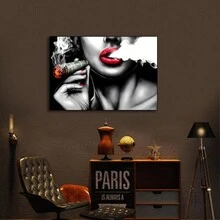 1 buc. Postere de perete, fără ramă, modern, o pictură abstractă pe pânză a unei femei care fumează, potrivită pentru decorul de perete în băi, dormitoare, birouri și camere de zi, neînrămată.