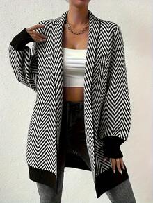 Farbblock Diamant-Strick-Rippenpullover in Große Größen für Damen, geeignet für Feiertage, Herbst/Winter - Schwarz - Übersicht 3