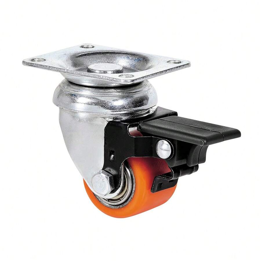 Swivel Caster With Plate And Brake, Ball Bearing, Orange, Max. Load 100 Kg, ø 3.5 Cm - Orange - View 1