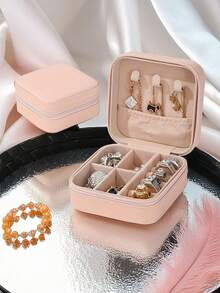 1 pièce Boîte à bijoux de voyage portable, boîte de rangement pour bijoux en PU imperméable, petits bijoux, cabinet d'affichage de bijoux détachable, convient pour les colliers, bagues, boucles d'oreilles, montres, pendentifs, indispensable de voyage, indispensable pour le dortoir universitaire, cadeau pour femmes, cadeau d'Halloween/Noël