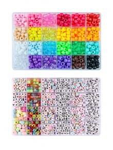 Pony Beads Kit, Mix Colors Pony Beads Kit For Jewelry Making, DIY Bracelets Necklaces Hair Braiding, Letter Beads Braids Crafts Friendship Gifts Festive Atmosphere Decoration