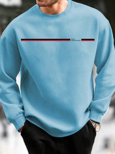 Men's Crew Neck Sweatshirt Loose Fit Men's Fashion Dream Maker Letter Graphic Long Sleeve Casual Sweatshirt