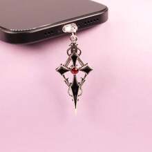 Flame Cross & Heart Cross Mobile Phone Dust Plug Pendant, Decoration Accessory Protector For IPhone, Type-C Port