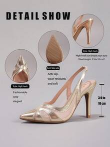 Giày sandal cao gót phối ren, giày cao gót mũi nhọn gợi cảm màu sâm panh thời trang, giày dự tiệc thoáng khí khoét lỗ, thanh lịch, giày cao gót nhọn, trang phục mùa hè. - Rượu sâm banh - Xem 3