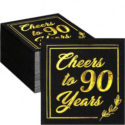 100Pcs, Black And Golden Foil Cocktail Napkins Cheers To 80 Years Old, 2-Ply 80th Birthday Party Guest Hand Towels Decorative Paper Beverage Napkins For 80 Years Wedding Anniversary Men And Women Bachelor Birthday Dinnerware