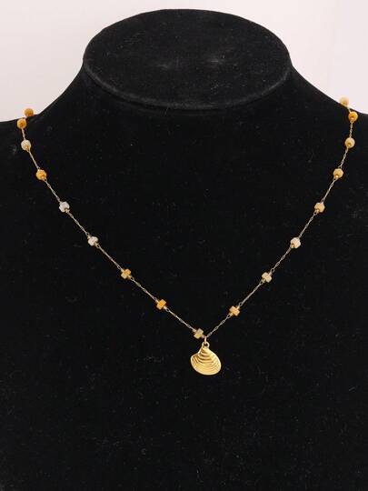 1 件不锈钢项链，贝壳吊坠和珠链设计，佩戴顺滑，优雅时尚，适合女性，耐磨可洗，非常适合日常佩戴和约会场合，全年可用，是理想的礼物