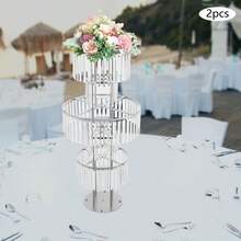 5 Tier Flower Stands, 2PCS Flower Stands, Crystal Flower Stands,Crystal Vases For Centerpieces,5 Tier Round Flower Stand For Wedding Reception Birthday Party Events Home Decor - Bạc - Xem 4