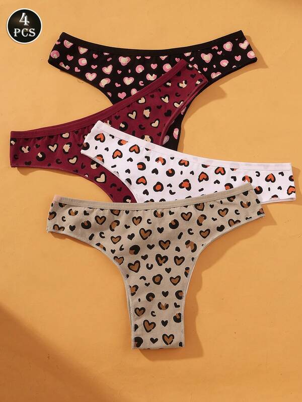 VKME 4 Stücke/Set Leopard Muster Unterhosen mit niedriger Taille aus Baumwolle für Damen Lingerie Unterwäsche