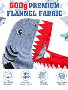 卡通鲨鱼睡袋，法兰绒睡衣，现代风格，柔软涤纶面料，可机洗，家居服，浴巾主题，针织面料，250克/平方米 - 彩色 - 查看 9