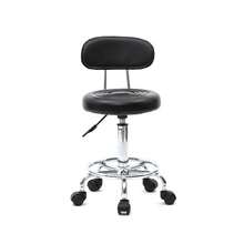 Black Round Adjustable Salon Stool With Back & Line Design – Comfortable & Sturdy – Ideal For Salons, Spas, Barber Shops, Home Studios – Easy Height Adjustment For Convenience - 黑色 - 查看 1