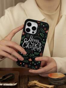 1pc Fashionable Creative Autumn Leaf, Pine Cone & Letter Pattern Matte Black TPU Shockproof Protective Phone Case, Suitable As Holiday Gift Compatible With IPhone XS/XS Max/XR/11/12/13/14/14 Plus/15/15 Plus/16/16 Plus/17/17 Pro
