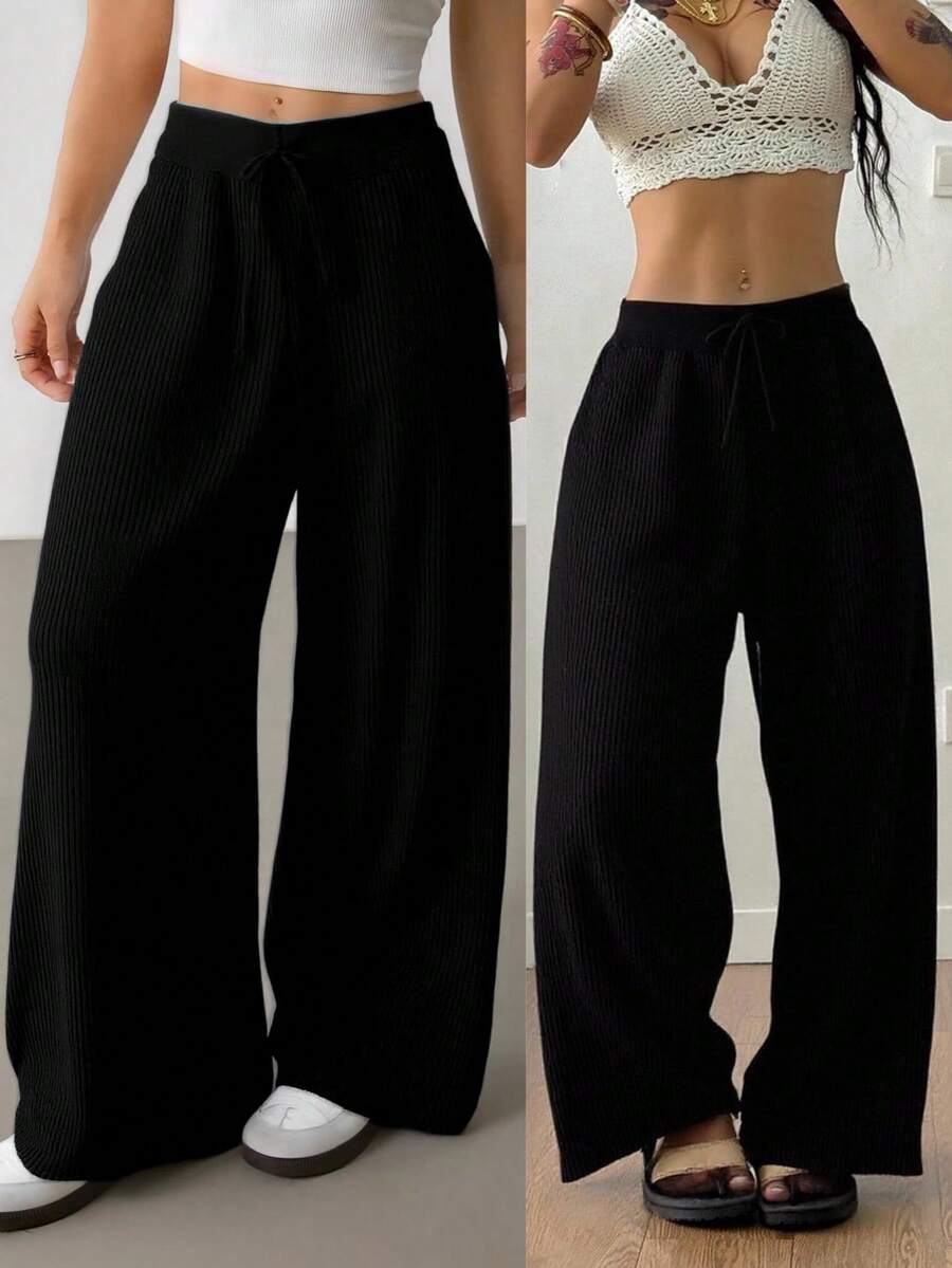 Pantalones blancos de algodón 100% lavados, con dobladillo curvo, para mujer, estilo básico minimalista, para ir a conciertos campestres de verano, salir, playa y vacaciones bohemias. Ropa de mujer para otoño. - Negro - Ver 1