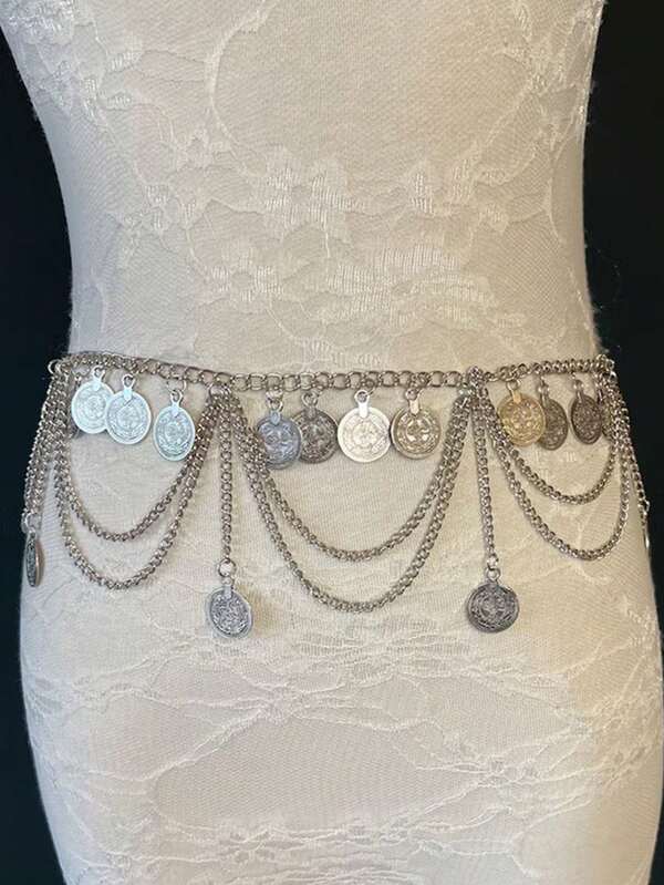 17KM 1 Stück Vintage Metall Münzen Quaste Hüftkette, einfaches Modeaccessoire für Frauen, geeignet für Urlaub, Date, Alltag, Party, Hochzeit, Geschenk für Mutter oder Freundin