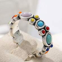 1pc Vintage, Elegant And Colorful Geometric Ring, Inlaid With Synthetic Turquoise, A Beautiful Accessory For Women's Holidays