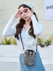 Leopard Print Crown Tassel Decor Lightweight Phone Pouch - Multicolor - View 11