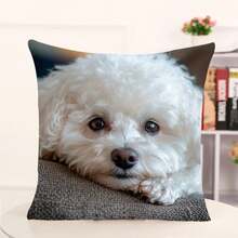 1pc Soft Plush Material Digital Printing Double-Sided Pom-Pom Dog Shaped Decorative Throw Pillow, With Adorable Black Eyes And Floral Accents, Creates A Warm And Cozy Atmosphere To Transform Your Living Space.