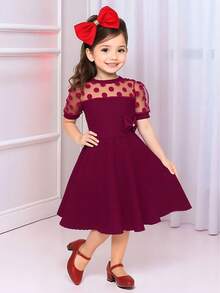 Girls' Gode Dress With Princess Sleeves Tulle Social Evangelical Fashion - 酒紅色 - 查看 1