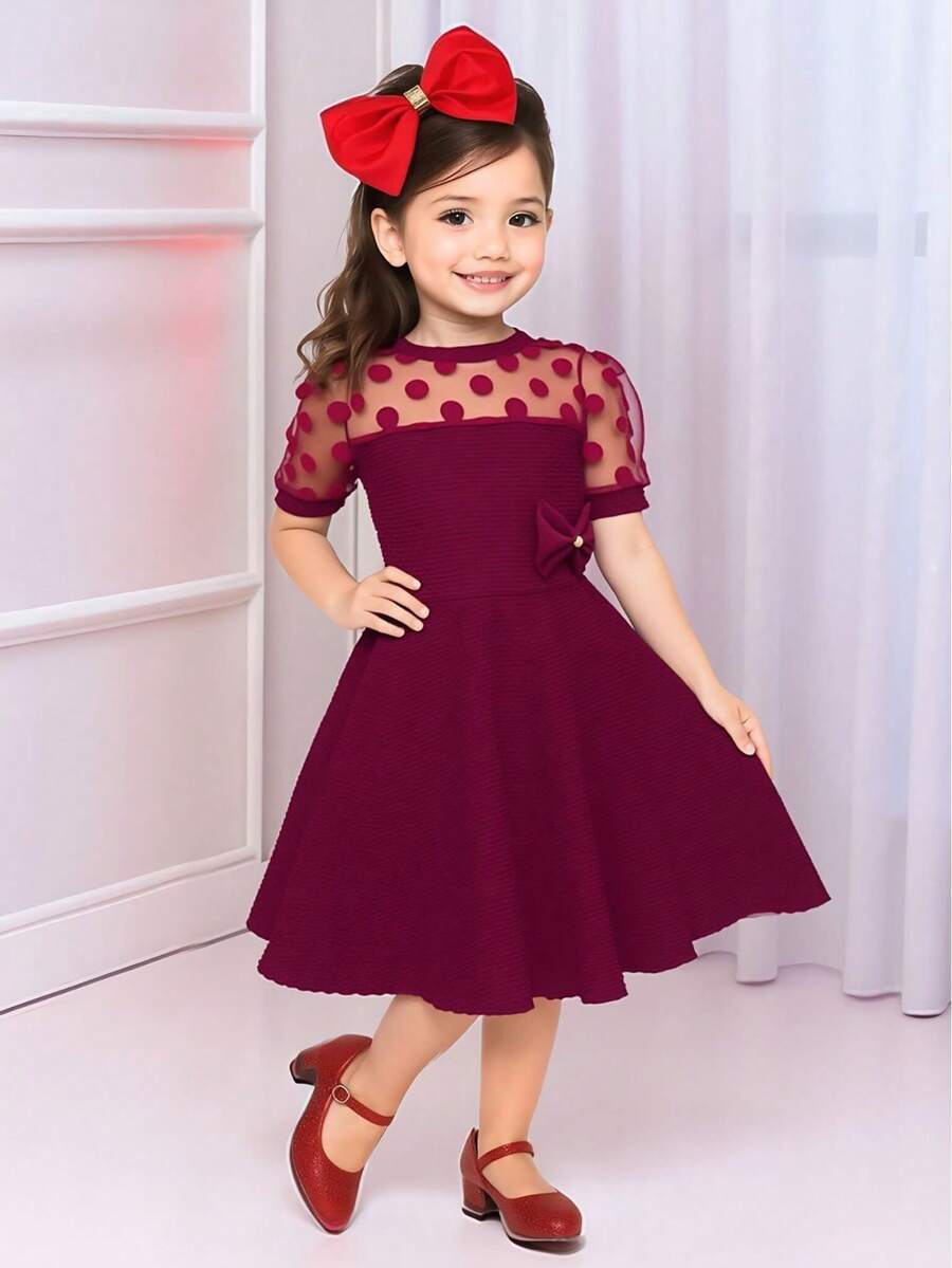 Girls' Gode Dress With Princess Sleeves Tulle Social Evangelical Fashion - 酒紅色 - 查看 1