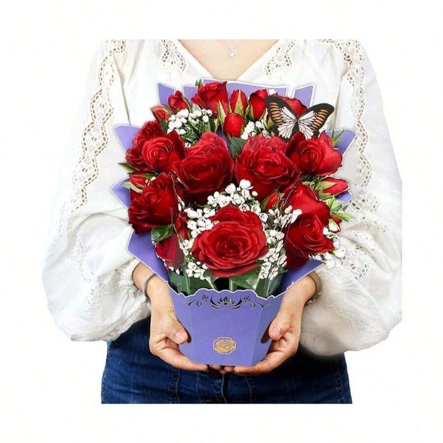 Forever Flower Bouquet Paper Pop Up Cards, 3D Greeting Cards With Note Card&Enve