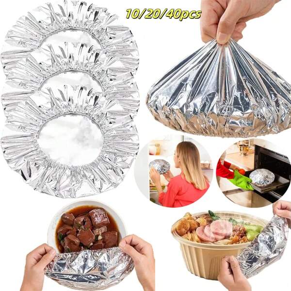 10-60 piezas de cubiertas deón de papel de aluminio reutilizables, grado alimenticio, herramientas de cocina para conservar la frescura y el aislamiento.