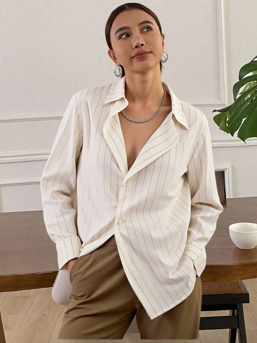 Livesso Women Casual Loose Striped Blouse, Spring & Autumn,Long Sleeve Tops,Fall Women Clothes - White - View 1