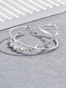 1pc Minimalist Fashion Copper Rhinestone Hollow Criss-Cross Bangle Bracelet, Versatile For Daily Wear